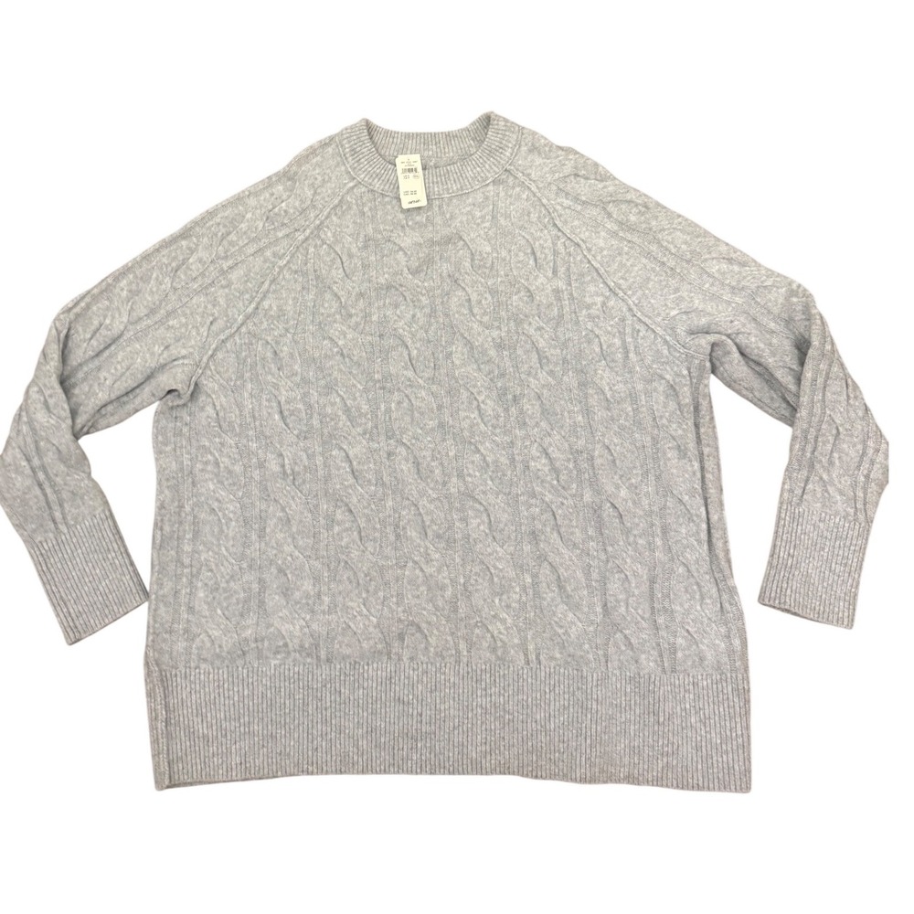Aerie Women Light Gray Cable Knit Crew Neck Oversized Sweater Small NWT
